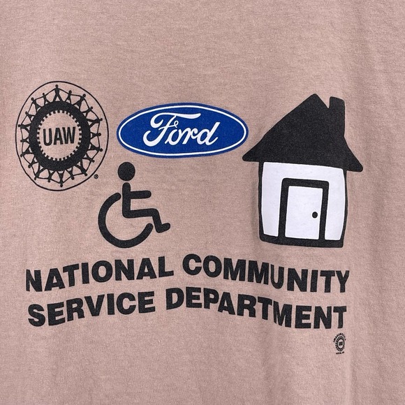 Ford UAW National Community Service Department T Shirt Tan Sz L Short Sleeve - Picture 7 of 7